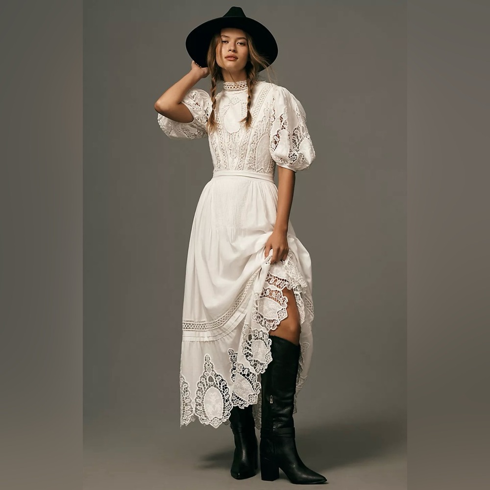 Anthropologie Ivory Lace Maxi Dress